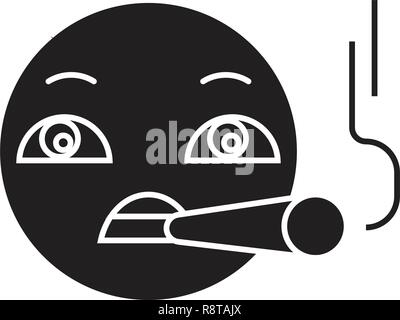 Smoking emoji black vector concept icon. Smoking emoji flat illustration, sign Stock Vector