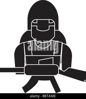 Soldier equipment black vector concept icon. Soldier equipment flat illustration, sign Stock Vector