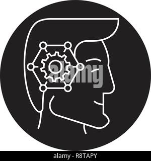 Strategic thinking head black vector concept icon. Strategic thinking head flat illustration, sign Stock Vector