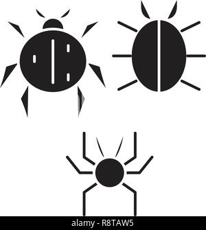 Three bugs black vector concept icon. Three bugs flat illustration, sign Stock Vector