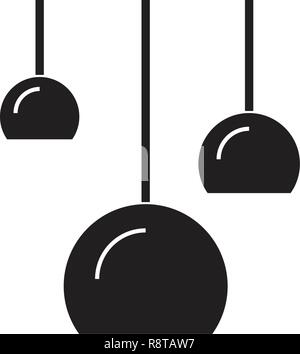 Three ceiling lamps black vector concept icon. Three ceiling lamps flat illustration, sign Stock Vector