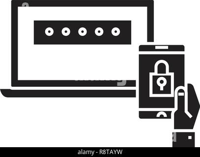 Two factor authentication black vector concept icon. Two factor authentication flat illustration, sign Stock Vector