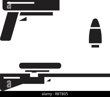 Types of weapons black vector concept icon. Types of weapons flat illustration, sign Stock Vector