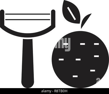 Vegetable peeler black vector concept icon. Vegetable peeler flat illustration, sign Stock Vector