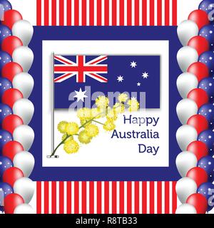 Happy Australia Day poster. festive wreath with flowers and acacia leaves Stock Vector