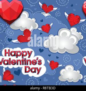 Abstract polygonal heart with black arrows, seamless pattern. Happy valentine s day. Illustration isolated on white background. Stock Vector