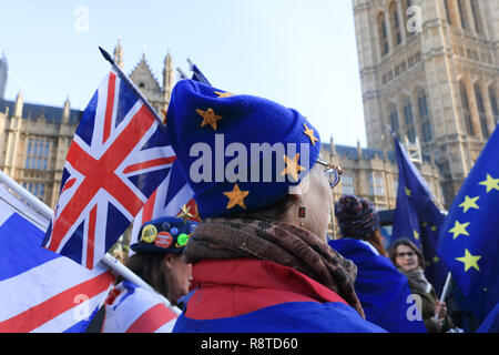 London UK. 17th December 2018. Pro Europe activists from (SODEM) Stand of Defiance European movement continue their protest outside Parliament as Prime Minister Theresa May rules out a Second Referendum on Brexit who believes it would be a betrayal of the 2016 referendum result Credit: amer ghazzal/Alamy Live News Stock Photo