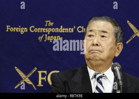 December 18, 2018 - Tokyo, Japan - Ex-Tokyo Governor Shintaro Ishihara attends a news conference at The Foreign Correspondents' Club of Japan. Ishihara alongside Masaru Sasaki former Vice President of Tokyo Metropolitan Health and Medical Treatment Corporation and expert in disaster, came to the Club to call for better medical responses for Japanese Self-Defense Forces (SDF) whom risk their lives in defense of the country. In October, a Japanese soldier died and another was injured due to a traffic accident during a joint drill in the Philippines. (Credit Image: © Rodrigo Reyes Marin/ZUMA Wire Stock Photo