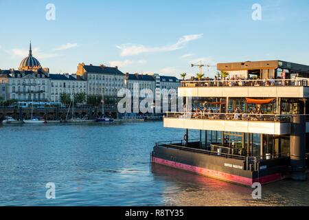 France, Loire Atlantique, Nantes, Ile de Nantes, O'Deck barge restaurant Stock Photo