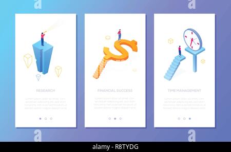 Business situations - set of isometric vector vertical web banners Stock Vector