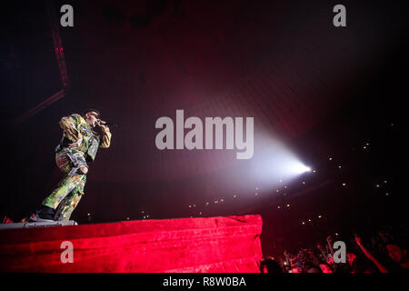 Rome, Italy. 16th Dec, 2018. Italian rapper Salmo performs live in Rome at Palazzo dello Sport for his Playlist Tour 2018/2019. Credit: Danilo D'Auria /Pacific Press/Alamy Live News Stock Photo