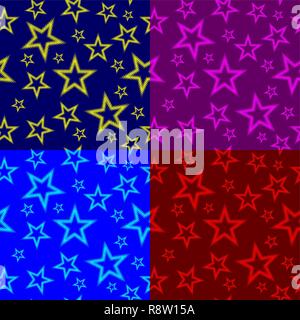 Star seamless pattern, Five pointed star (red, purple, blue, yellow) background set, Stock Vector