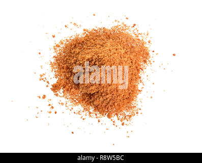 Coconut sugar, also known as coco sugar, coconut palm sugar, coco sap sugar or coconut blossom. Isolated on white background. Stock Photo