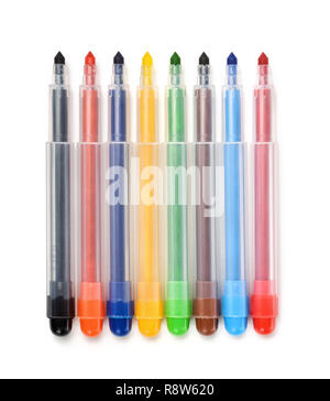 Row of colorful felt tip pens isolated on white Stock Photo