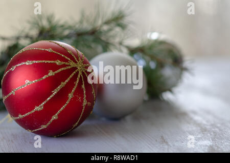 Silver and silver  christmas balls are blurred background. Stock Photo
