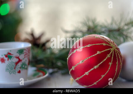 Silver and silver  christmas balls are blurred background. Stock Photo