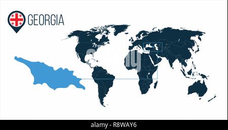 Georgia location on the world map for infographics. All world countries without names. Georgia round flag in the map pin or marker. vector illustratio Stock Vector
