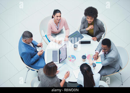 High angle view business people meeting at round table Stock Photo