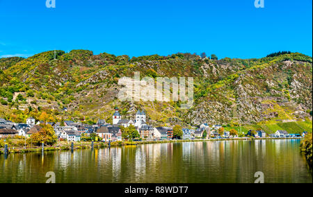 View of Treis-Karden town with the Moselle river in Germany Stock Photo
