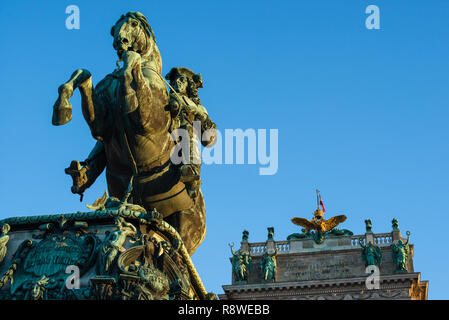 Prince Eugene of Savoy equestrian statue in front of Neue Burg building on Heldenplatz in Hofburg palace complex. Stock Photo