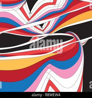 Abstract unusual vector multicolored background with different lines and waves on dark Stock Vector