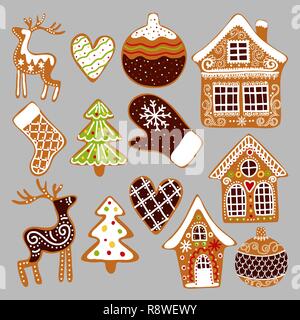 Set of the isolated Christmas cookies. Vector illustration Stock Vector