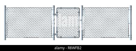 Realistic metal wire fence and gate   detailed illustration isol Stock Vector