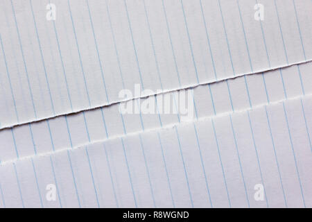 A ripped page of a lines notebook rests on the notebook itself , top view , Stock Photo