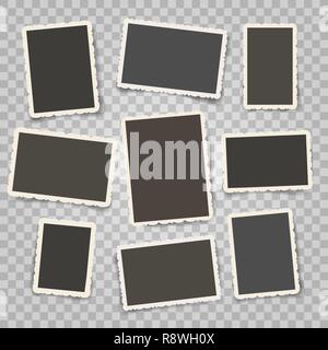 Retro photo frames templates. Old photoframe or vintage postcard template set, old pictures with ornate borders and corners, vector illustration Stock Vector