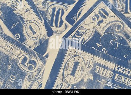 Closeup of money, paper currency and US Dollar bills in a monochromatic format or technique Stock Photo