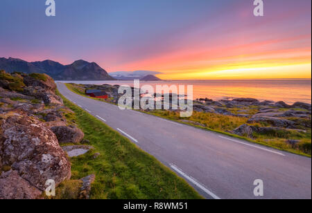 Brenna Sunset, Lofoten, Norway Stock Photo