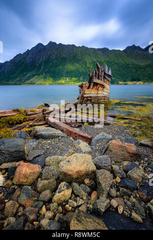 Shipwreck, Lofoten, Norway Stock Photo