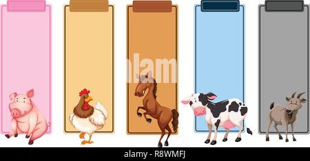 Set of farm animals border illustration Stock Vector