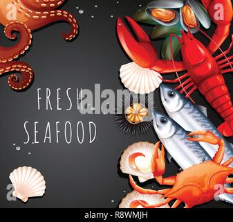 Set of fresh seafood illustration Stock Vector
