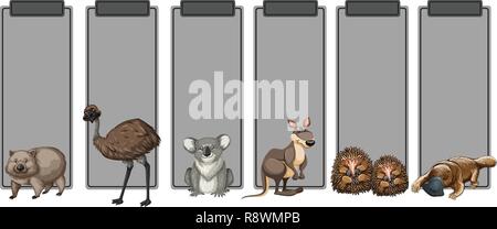 Set of australia animal on grey border illustration Stock Vector