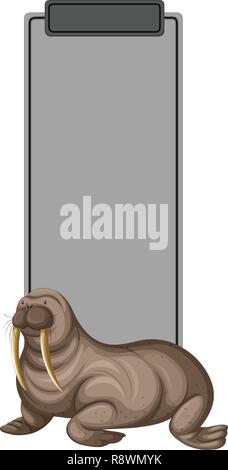 A walrus on grey border illustration Stock Vector
