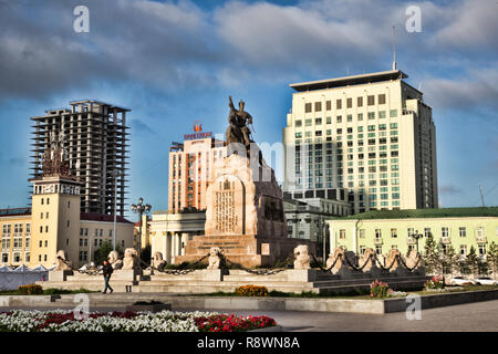 Views of Sukhbaatar Statue in Ulan Bator, MOngolia Stock Photo