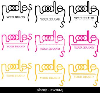 minimalistic noodle logo of the word in different versions, typography Stock Vector