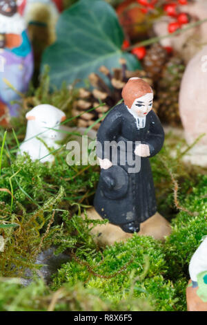 Traditional nativity scene with provencal Christmas crib figures in ...