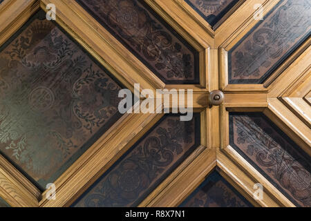 Interesting diamond shape wood pattern on a ceiling. Stock Photo