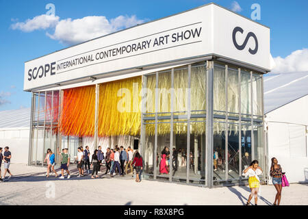 Miami Beach Florida,Art Basel Weekend annual Scope International Contemporary Art Show gallery display,entrance front outside,FL181205047 Stock Photo