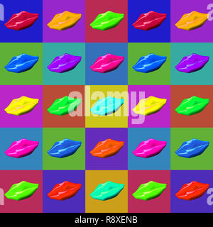 Multicolored lips in Pop Art style Stock Photo