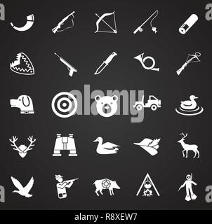 Hunting icon set on black background for graphic and web design, Modern simple vector sign. Internet concept. Trendy symbol for website design web button or mobile app. Stock Vector