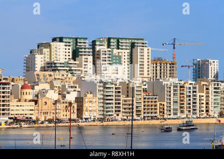 Building works on high rise hotels and apartments, Sliema, Valletta, Malta Stock Photo