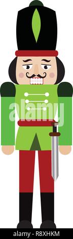 front view of cute nutcracker soldier toy, vector illustration design Stock Vector