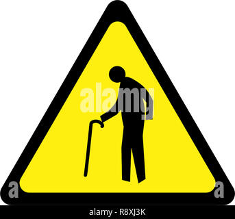 Warning sign with elderly person symbol Stock Photo