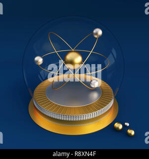 Atom symbol in a crystal ball. Concept for science, chemistry or physics in the future. 3d rendering Stock Photo
