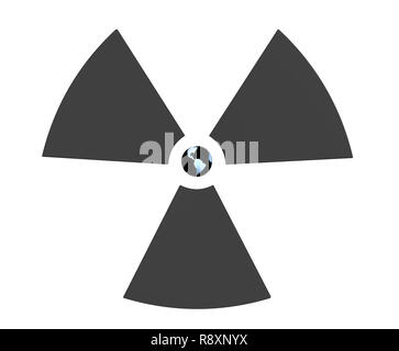 Radioactive 3d symbol with Earth in the center. Object over white Stock Photo
