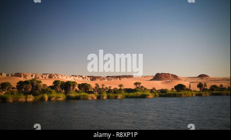 Panoramic view to Boukkou lake group of Ounianga Serir lakes , Ennedi, Chad Stock Photo