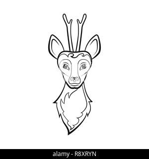 Head of a roe deer. Drawing on a white background. Vector illustration. Animals wildlife design Stock Vector